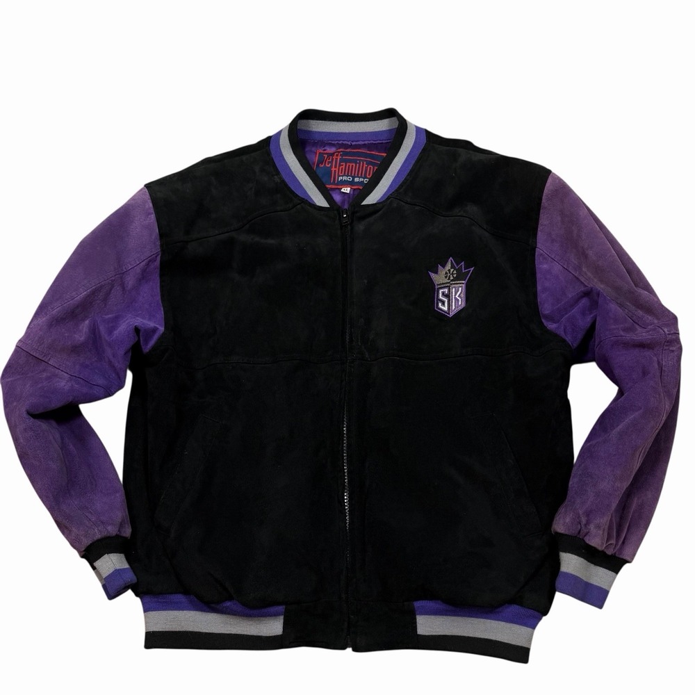 Vintage Jeff Hamilton Sacramento‎ Kings Black Purple Suede Jacket Size XL - Picture 4 of 12